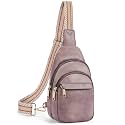 BOSTANTEN Small Sling Bag for Women Leather Crossbody Bags Fanny Pack Chest Bag for Travel, A-Purple, 3.15 inches x 6.69 inches x 10.24 inches, Casual