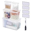 Bostitch Konnect Storage Containers with Lids, Clear Plastic Box, Stackable for Crafts, Home, and Office Organization, Labels, 5 Piece (1 4Qt Box, 21.5-Qt Boxes, 2 0.5-Qt Boxes)