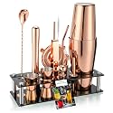 Boston Cocktail Shaker Set, 18 oz &amp; 28 oz 2-Piece Tins, 304 Bartender Kit 15-Piece Bar Tool Set with Acrylic Stand &amp; Recipe Book, for Novices &amp; Pros, Home and Bar Use (Rosegold)