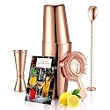 Boston Cocktail Shaker Set, 18 oz &amp; 28 oz 2-Piece Tins, 304 Stainless Steel Bartender Kit 5-Piece Bar Tool Set with Recipe Book, Perfect for Novices &amp; Pros, Home and Bar Use (RoseGold)