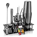 Boston Cocktail Shaker Set, 18 oz &amp; 28 oz 2-Piece Tins, 304 Bartender Kit 15-Piece Bar Tool Set with Acrylic Stand &amp; Recipe Book, for Novices &amp; Pros, Home and Bar Use (Black)