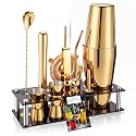 Boston Cocktail Shaker Set, 18 oz &amp; 28 oz 2-Piece Tins, 304 Bartender Kit 15-Piece Bar Tool Set with Acrylic Stand &amp; Recipe Book, for Novices &amp; Pros, Home and Bar Use (Gold)