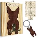 Boston Terrier Dog Leash Holder Wall Mount with Scrabble Letters, Wooden Dog Hook Organizer, Pet Collar and Harness Holder, Key and Leash Rack for Entryway, Gift for Pet Lovers, Home Decor PF297-15