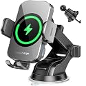 BothLin 3-in-1 Wireless Car Charger Mount, 15W Fast Charging Auto-Clamping Phone Holder for iPhone 17 16 15 14, Samsung Galaxy S24 S23, Dashboard, Vent & Windshield Car Mount