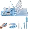 Bottle Brush Set -Baby Travel Essential-6 in 1 Bottle Cleaner Kit with Silicone Bottle Brush,Nipple Cleaner Brush,Straw Brush,Soap Dispenser,Storage Box,Bottle Drying Rack for Home and Travel(Blue)