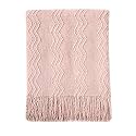 BOURINA Throw Blanket Textured Solid Soft Sofa Throw Couch Cover Knitted Decorative Blanket, 50" x 60" Pink