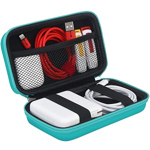 bovke pu hard travel case for macbook air pro power adapter apple magsafe 2 usb-c charger extra room for usb c hub type c hub usb c hub multiport adapter magic mouse charging cable turquoise