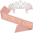 BOVZOX Crowns For Women,Birthday Girl Sash & Rhinestone Tiara Kit,Birthday Girl Crown, Birthday Crowns for Women, Woman Satin Sash for Party Decorations Supplies-(1 set)