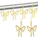 Bow Decorative Shower Curtain Hooks, Bowknot Shower Curtain Rings, Modern Bow Shower Curtain Hangers, 12PCS Shower Hooks for Shower Curtain, Home Decor, Bathroom, Bedroom, Living Room (Big-Gold)