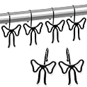 Bow Decorative Shower Curtain Hooks, Bowknot Shower Curtain Rings, Modern Bow Shower Curtain Hangers, 12PCS Shower Hooks for Shower Curtain, Home Decor, Bathroom, Bedroom, Living Room (Big-Black)
