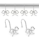 Bow Decorative Shower Curtain Hooks, Fashion Bowknot Shower Curtain Rings, Modern Bow Shower Curtain Hangers, 12PCS Shower Hooks for Shower Curtain, Bathroom, Bedroom, Living Room (Silvery)