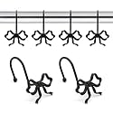 Bow Decorative Shower Curtain Hooks, Fashion Bowknot Shower Curtain Rings, Modern Bow Shower Curtain Hangers, 12PCS Shower Hooks for Shower Curtain, Home Decor, Bathroom, Bedroom, Living Room (Black)