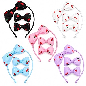 bow hairband amp clips set for girls kids 3 pcs cherry print combo