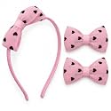 Bow Hairband for Girls Kids - Pink Hairband &amp; Bow Clips for Baby Girl - Kids Hair Band with 2 Bow Clips, Pink Heart Print, 3 Pcs Set | GogoPogo