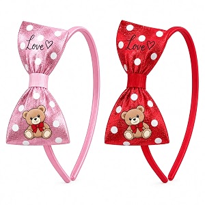 bow hairband for girls pack of 2 metallic polka dot teddy print hair band kids baby toddler hair accessories assorted colours  gogopogo