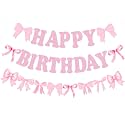 Bow Happy Birthday Banner, Pink Bow Garland