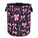 Cute Bow Ribbon Laundry Basket Oxford Cloth Bowknot Hamper 18.9 x 16.5 Inch