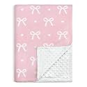 Bow Minky Baby Blanket 30 x 40 Inches for Girls, Soft Plush Receiving Blanket with Dotted Back, Gift for Toddler Newborn Infant Christmas Birthday Baby Shower