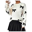 Pinclodly Bow Sweater Women Long Sleeve Crewneck Cute Sweaters Casual Vintage Sweater with Bow Winter Oversized Sweaters