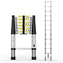 BOWEITI 3.8m(12.5 FT) Aluminium Foldable Telescoping Extension Ladder, Aluminum Telescopic Ladders,Multi-Purpose Collapsible Ladder with Gloves for Home Outdoor, EN131 Certified
