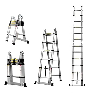 boweiti 38m telescoping laddertelescoping a frame ladder with balance bar and movable wheelhousehold use folding laddermulti-purpose collapsible ladder for outdoor work aluminium