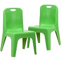 BOWERY HILL 11" Plastic School Chair, Green Finish, Stackable Set of 2, Lightweight and Durable Design, Contoured Shell, No Metal Parts, Preschool to Kindergarten Seating for Playroom or Daycare Use