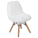 BOWERY HILL Contemporary Kids Shaggy Dog Accent Chair, 23.5" H x 14" W x 14" D, White Acrylic Upholstery, Wooden Legs with Metal Bracing, Modern Style Playroom or Bedroom Chair for Ages 5-7