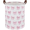 Bowknot Laundry Hamper,Pink Laundry Basket Collapsible Girls Storage Baskets for Home Decor,Office(Pink Bowknots‌)