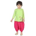 BownBee Ethnic Wear Cotton Kurta Dhoti Set for Boys, Front Open Horse Embroidered With Full Sleeves