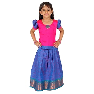 BownBee Girls Silk Blend Pavda Pattu Lehenga