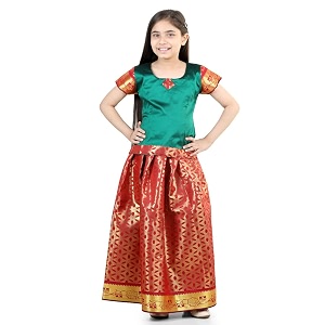 BownBee Girls Silk Blend Pavda Pattu Lehenga
