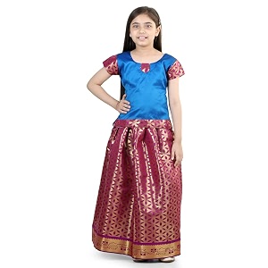 BownBee Girls Silk Blend Pavda Pattu Lehenga