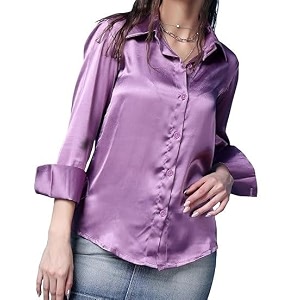 Bowrain Womens Full Sleeves Satin Shirt