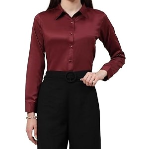 Bowrain Womens Full Sleeves Satin Shirt