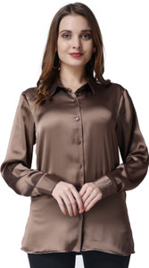 bowrain women regular fit solid spread collar casual shirt