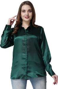 bowrain women solid casual green shirt