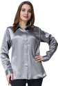 BOWRAIN Women Solid Casual Silver Shirt