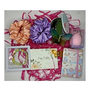 box of bliss 9pcs birthday gift combohamper for women and girls 2 scrunchies 2 clutches birthday card charmbracelet pocket mirrorblendermini diary gift for her anniversaryyellow