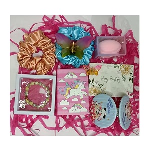 box of bliss 9pcs birthday gift combo hamper for women and girls 2 scrunchies 2 clutches birthday card charm bracelet mirror blender mini diary gift for her anniversary valentines grey