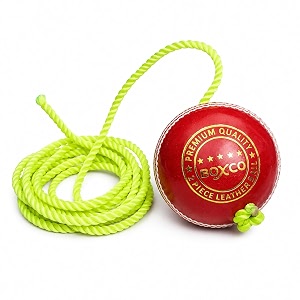 boxco red leather hanging cricket ball standard size knocking ball for batting practiceideal for improving hand-eye coordination stroke technique amp timing 7 ft cord included