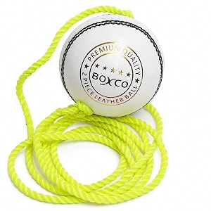 boxco practice hanging cricket ball leather  standard size white practice knocking ball for batting  7 ft cord included  cricket training amp batting practice ball