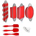Boxiki Kitchen 13-Piece Non-Stick Silicone Bakeware Set with Cake Pan, Brownie Pan, Loaf Pan, Muffin Mold, Spatulas, Brush, and Measuring Spoons - Oven, Freezer and Dishwasher Safe