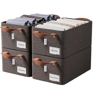 boxjoy 4 pcs wardrobe cloth organizer for storage box with label card amp holder  foldable clothes organiser with steel frame amp handle  smart jeans kapde closet basket for cupboard in almirah shelf