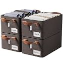BOXJOY 4 Pcs Wardrobe Cloth Organizer for Storage Box with Label Card &amp; Holder | Foldable Clothes Organiser with Steel Frame &amp; Handle | Smart Jeans Kapde Closet Basket for Cupboard in Almirah Shelf