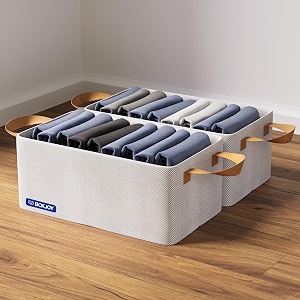 boxjoy pack of 2 premium storage organiser box for clothes with strong steel frame amp handle foldable closet basket for wardrobe cupboard almirah shelves home essentials for boys girls cloth