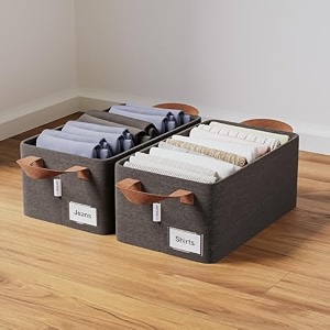 boxjoy 2 pcs wardrobe cloth organizer for storage box with label card amp holder  foldable clothes organiser with steel frame amp handle  smart jeans kapde closet basket for cupboard in almirah shelf