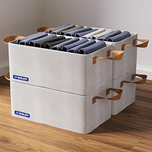 boxjoy pack of 4 premium storage organiser box for clothes with strong steel frame amp handle foldable closet basket for wardrobe cupboard almirah shelves home essentials for boys girls cloth