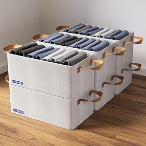 boxjoy pack of 6 premium storage organiser box for clothes with strong steel frame amp handle foldable closet basket for wardrobe cupboard almirah shelves home essentials for boys girls cloth