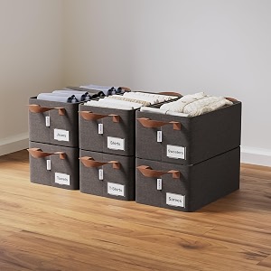 boxjoy 6 pcs wardrobe cloth organizer for storage box with label card amp holder  foldable clothes organiser with steel frame amp handle  smart jeans kapde closet basket for cupboard in almirah shelf