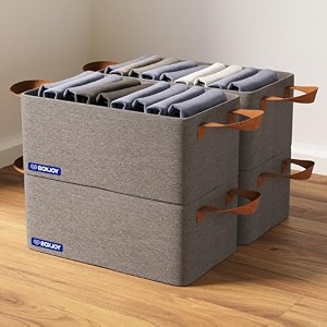 boxjoy premium 4 pcs wardrobe cloth organizer for storage box for clothes with steel frame and handle foldable smart organiser closet basket boxes for cupboard cloth saree jeans kapde in almirah shelf